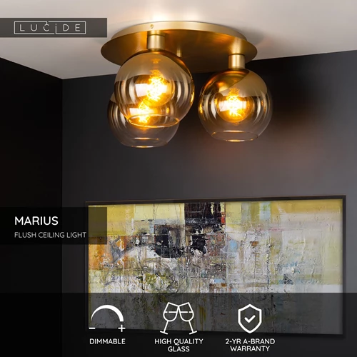 Lucide MARIUS - Flush ceiling light - 3xE27 - Matt Gold / Brass - USP
